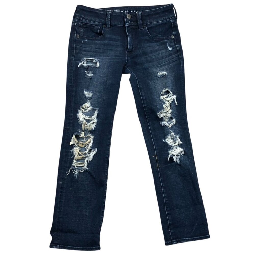 American Eagle Outfitters Womens Jeans Size 2 Artist Crop Destroyed Stretch Blue